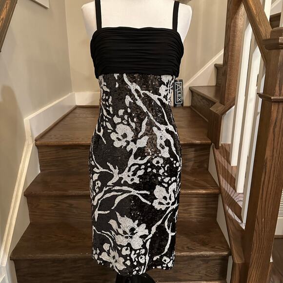 Alex Evenings Petite Black and White Sequined Party / Cocktail Dress Size 4 P - Picture 1 of 10